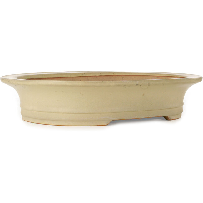 Pot à bonsaï ovale blanc cassé par Seizan (Reihou, Kataoka Katsushi, maître four Seizan) - 503 x 405 x 98 mm