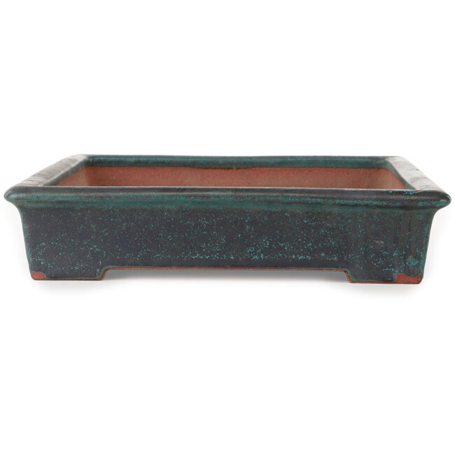 Rectangular teal bonsai pot by Seizan (Reihou, Kataoka Katsushi, master Seizan kiln) - 460 x 315 x 65 mm