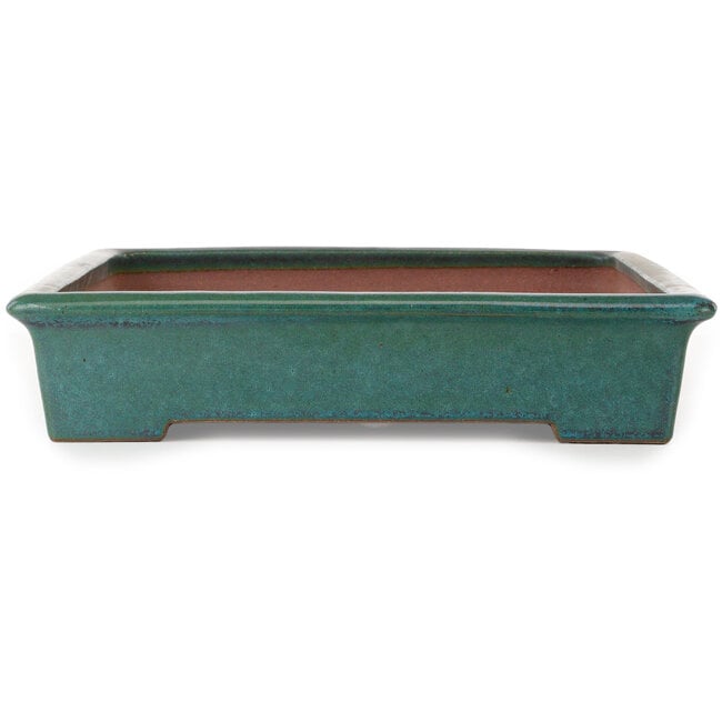 Rechthoekige blauwgroen bonsaipot van Seizan (Reihou, Kataoka Katsushi, meester Seizan oven) - 460 x 315 x 65 mm