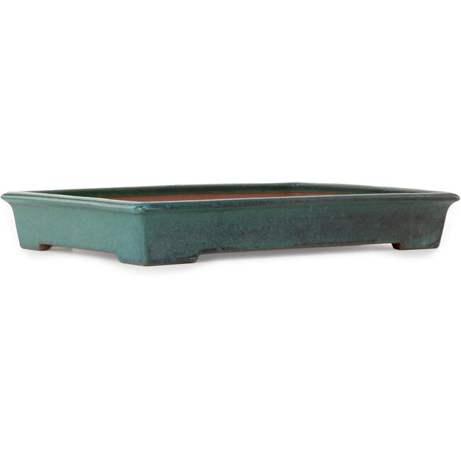 Rectangular teal bonsai pot by Seizan (Reihou, Kataoka Katsushi, master Seizan kiln) - 460 x 315 x 65 mm