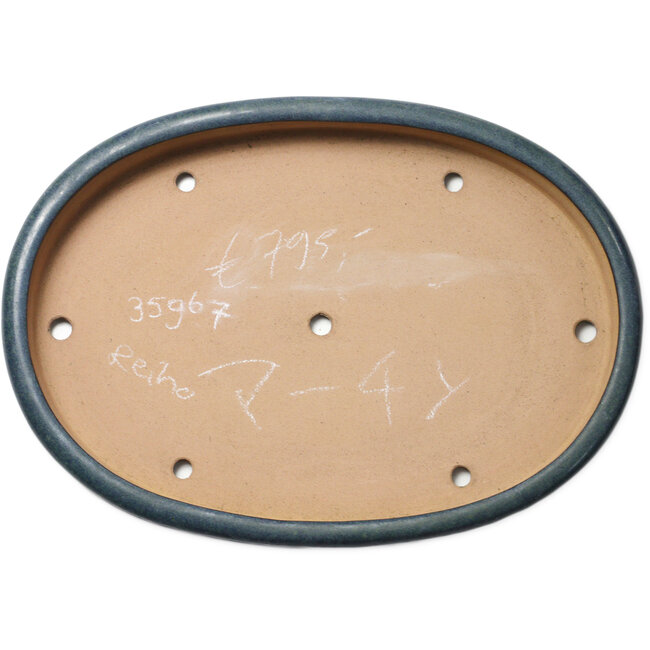Oval blue bonsai pot by Seizan (Reihou, Kataoka Katsushi, master Seizan kiln) - 520 x 365 x 60 mm