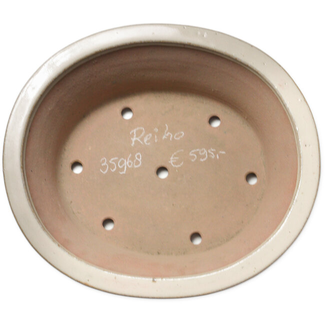 Oval off-white bonsai pot by Seizan (Reihou, Kataoka Katsushi, master Seizan kiln) - 408 x 357 x 130 mm