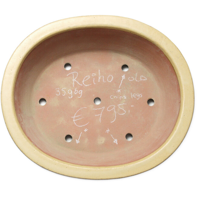 Oval off-white bonsai pot by Seizan (Reihou, Kataoka Katsushi, master Seizan kiln) - 410 x 355 x 130 mm