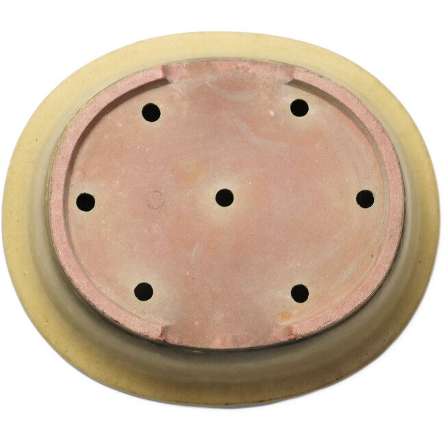 Oval off-white bonsai pot by Seizan (Reihou, Kataoka Katsushi, master Seizan kiln) - 410 x 355 x 130 mm