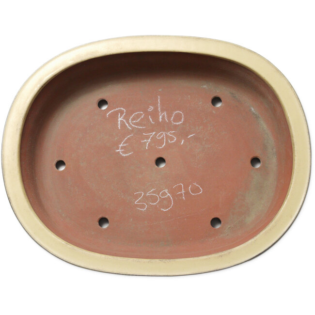 Maceta ovalada para bonsái de color blanquecino de Seizan (Reihou, Kataoka Katsushi, maestro del horno Seizan) - 525 x 415 x 115 mm