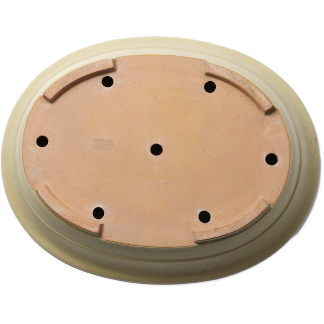 Maceta ovalada para bonsái de color blanquecino de Seizan (Reihou, Kataoka Katsushi, maestro del horno Seizan) - 515 x 405 x 105 mm