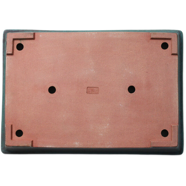 Pot à bonsaï rectangulaire bleu sarcelle par Seizan (Reihou, Kataoka Katsushi, maître four Seizan) - 460 x 315 x 65 mm