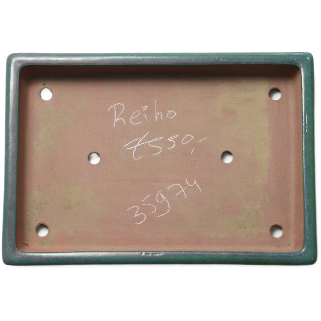Rectangular teal bonsai pot by Seizan (Reihou, Kataoka Katsushi, master Seizan kiln) - 460 x 315 x 65 mm