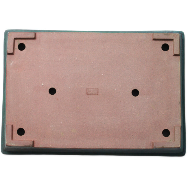 Maceta rectangular para bonsái verde azulado de Seizan (Reihou, Kataoka Katsushi, maestro del horno Seizan) - 460 x 315 x 65 mm