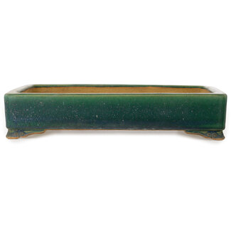 Ikkou - Watanabe Kazuhiro æ¸¡è¾ºä¸€å¼˜ Pot à bonsaï rectangulaire vert de 377 mm, de la marque Ikkou, Tokoname, Japon