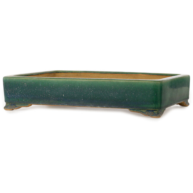 Rectangular green bonsai pot by Ikkou - 377 x 267 x 77 mm