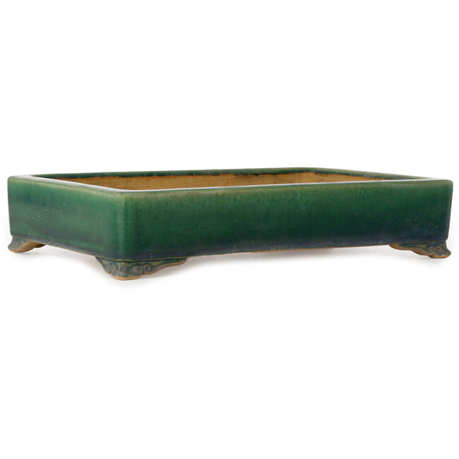 Maceta rectangular verde para bonsái de Ikkou - 377 x 267 x 77 mm