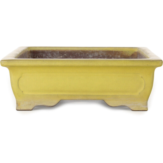Maceta rectangular amarilla para bonsái de Yamaaki Toshio (tercera generación) - 375 x 300 x 98 mm