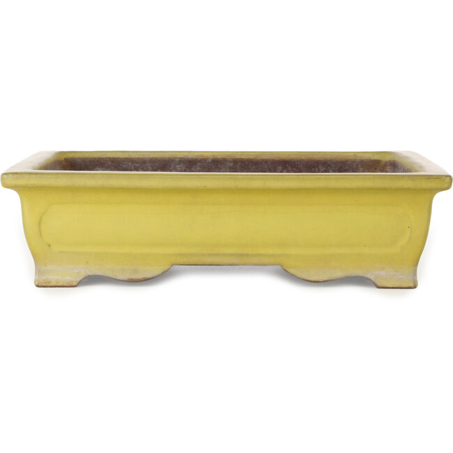 Vaso bonsai rettangolare giallo di Yamaaki Toshio (terza generazione) - 375 x 300 x 98 mm