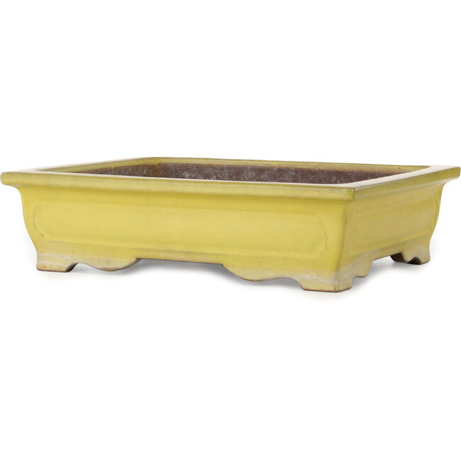 Rectangular yellow bonsai pot by Yamaaki Toshio (third generation) - 375 x 300 x 98 mm