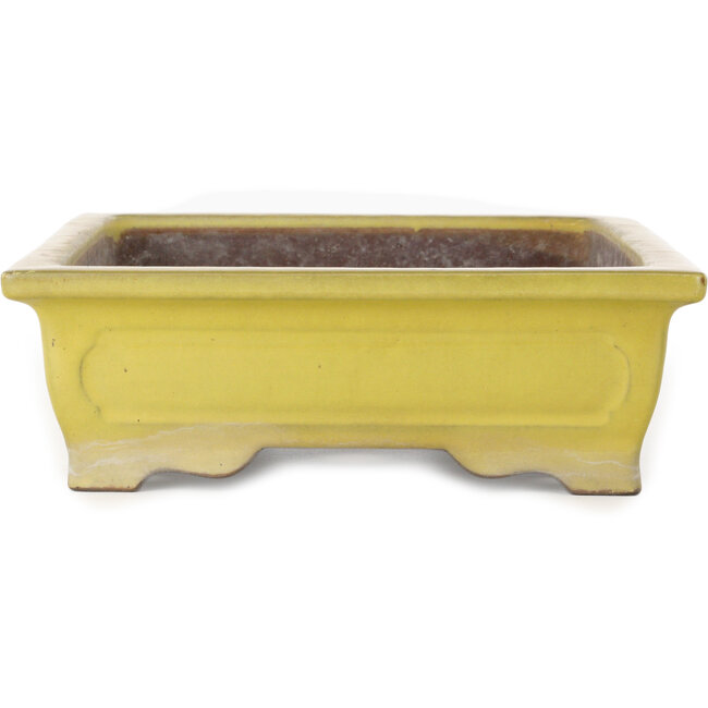 Vaso bonsai rettangolare giallo di Yamaaki Toshio (terza generazione) - 375 x 300 x 98 mm