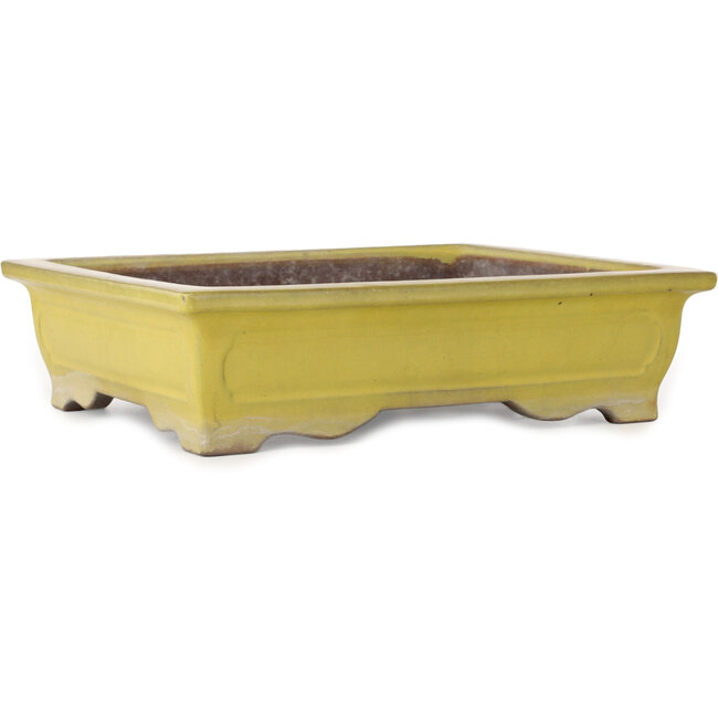 Vaso bonsai rettangolare giallo di Yamaaki Toshio (terza generazione) - 375 x 300 x 98 mm