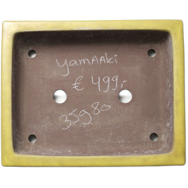 Maceta rectangular amarilla para bonsái de Yamaaki Toshio (tercera generación) - 375 x 300 x 98 mm
