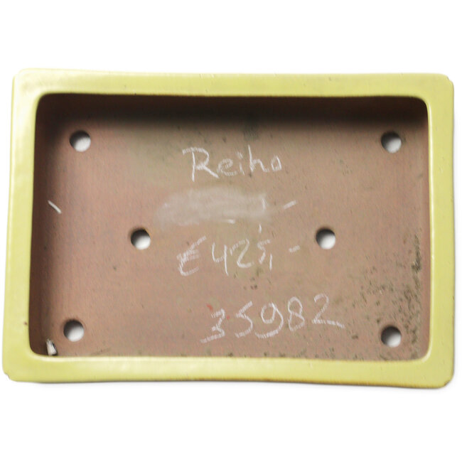 Rectangular yellow bonsai pot by Seizan (Reihou, Kataoka Katsushi, master Seizan kiln) - 335 x 233 x 78 mm