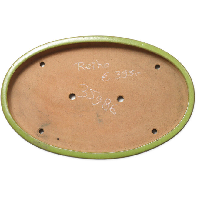 Oval yellow bonsai pot by Seizan (Reihou, Kataoka Katsushi, master Seizan kiln) - 487 x 316 x 45 mm