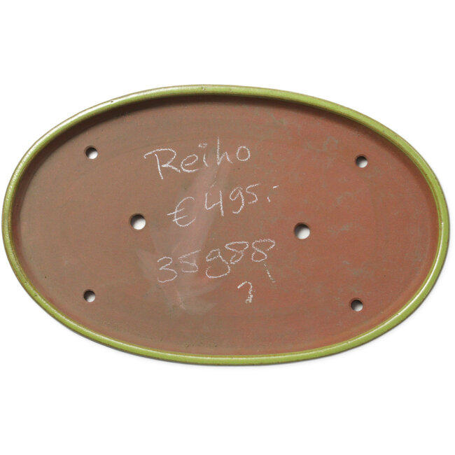 Oval yellow bonsai pot by Seizan (Reihou, Kataoka Katsushi, master Seizan kiln) - 482 x 302 x 35 mm