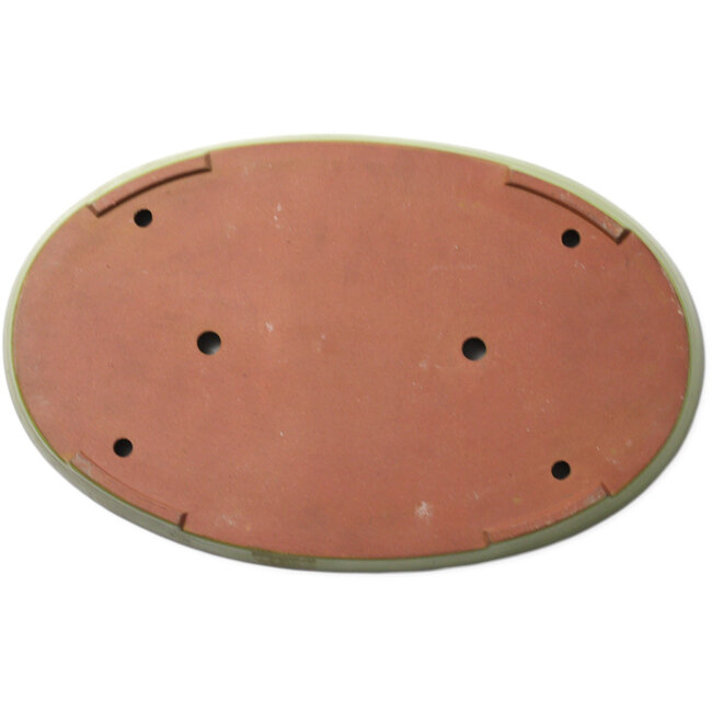 Oval yellow bonsai pot by Seizan (Reihou, Kataoka Katsushi, master Seizan kiln) - 482 x 302 x 35 mm