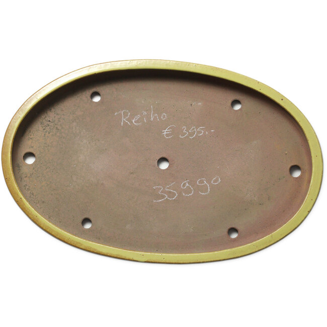Oval yellow bonsai pot by Seizan (Reihou, Kataoka Katsushi, master Seizan kiln) - 493 x 315 x 47 mm
