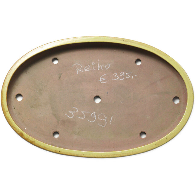 Ovale gele bonsaipot van Seizan (Reihou, Kataoka Katsushi, meester Seizan oven) - 493 x 315 x 47 mm
