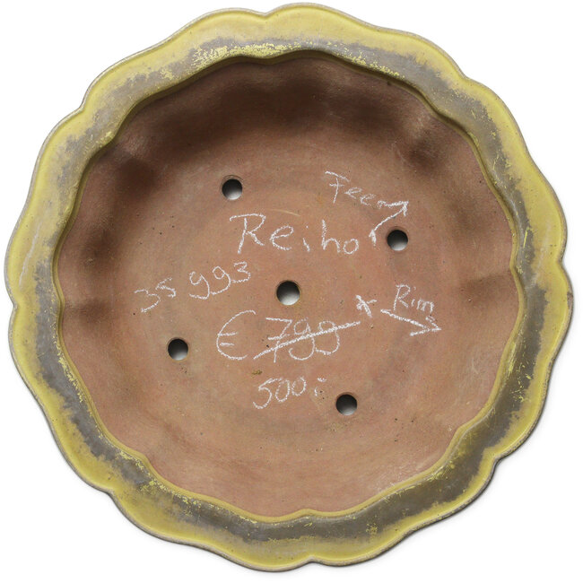 Pot à bonsaï Lotus jaune par Seizan (Reihou, Kataoka Katsushi, maître four Seizan) - 417 x 417 x 128 mm