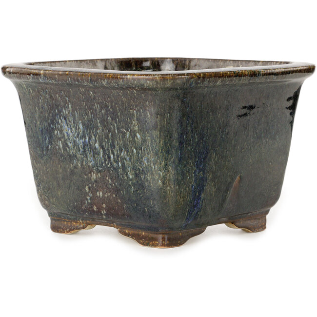 Vierkante donkerblauwe bonsaipot van Aiba Koyou - 252 x 252 x 162 mm