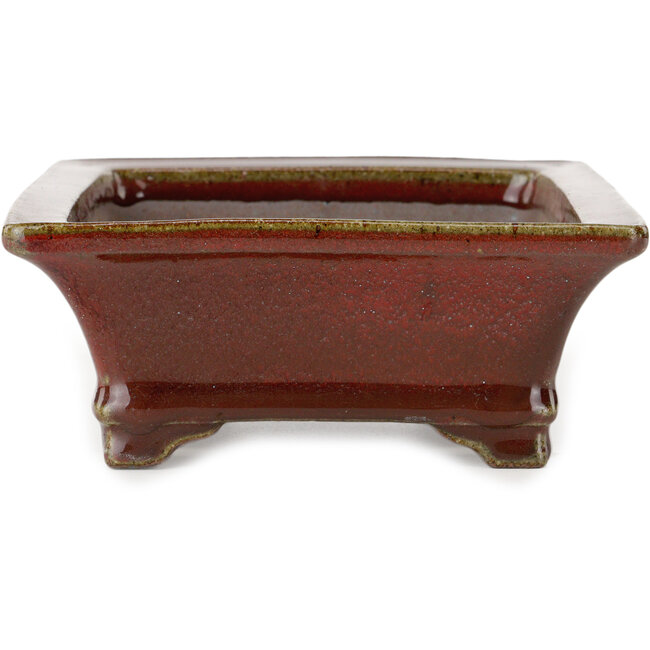 Pot à bonsaï rouge rectangulaire par Seizan (Reihou, Kataoka Katsushi, maître four Seizan) - 215 x 165 x 65 mm