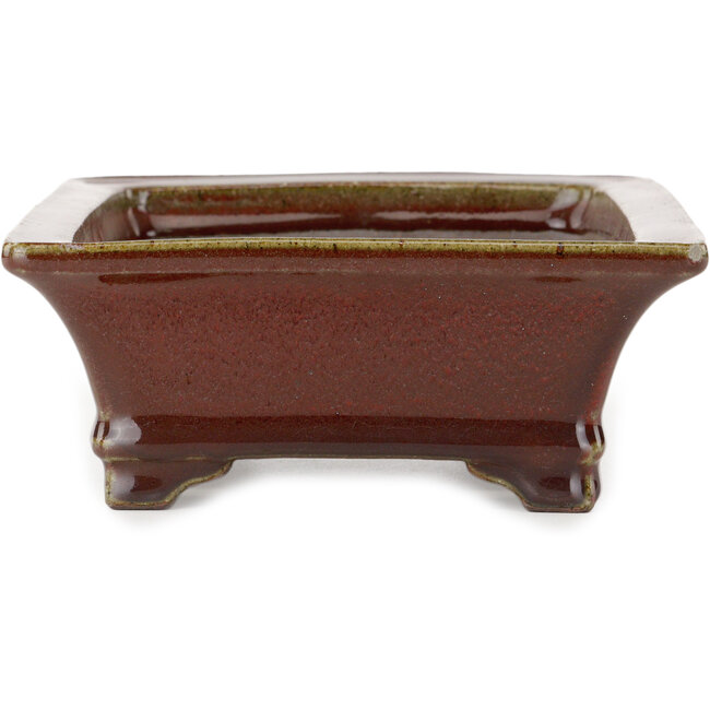 Rechthoekige rode bonsaipot van Seizan (Reihou, Kataoka Katsushi, meester Seizan oven) - 215 x 165 x 65 mm