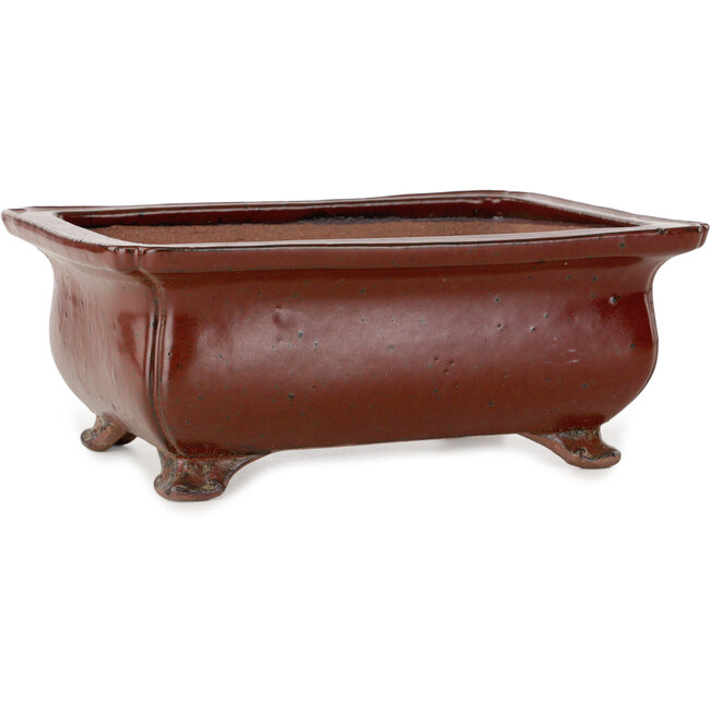 Rectangular red bonsai pot by Seizan (Reihou, Kataoka Katsushi, master Seizan kiln) - 250 x 183 x 98 mm