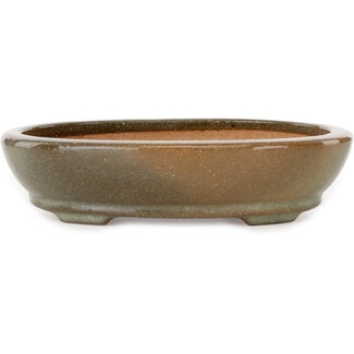  Hattori Tomoyuki Ovaler Bonsai-Topf (225 mm) aus braun-weißem Craquelé-Marmor von Hattori, Tokoname, Japan