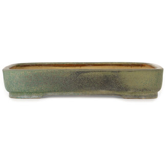  Hattori Tomoyuki 628 mm rectangular green bonsai pot by Hattori, Tokoname, Japan