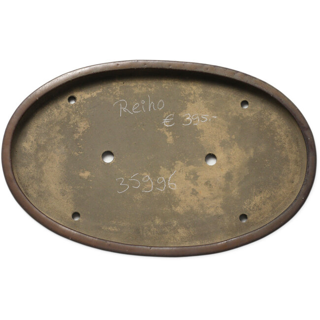 Oval brown bonsai pot by Seizan (Reihou, Kataoka Katsushi, master Seizan kiln) - 487 x 307 x 45 mm