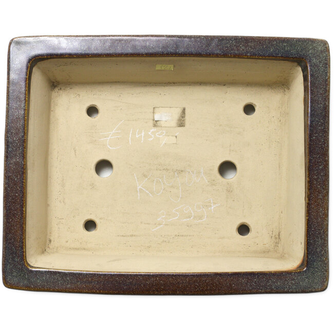 Rectangular brown bonsai pot by Aiba Koyou - 468 x 380 x 115 mm