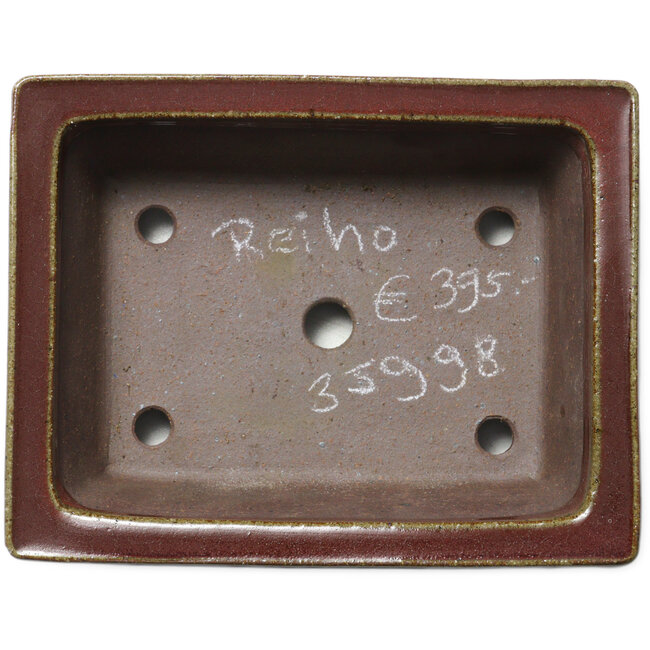 Maceta rectangular para bonsái roja de Seizan (Reihou, Kataoka Katsushi, maestro del horno Seizan) - 215 x 165 x 65 mm