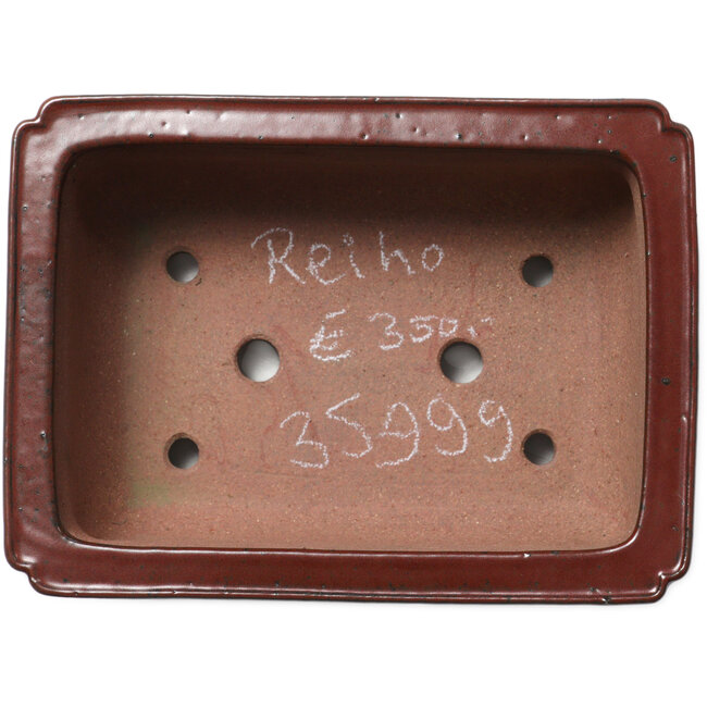 Pot à bonsaï rouge rectangulaire par Seizan (Reihou, Kataoka Katsushi, maître four Seizan) - 250 x 183 x 98 mm