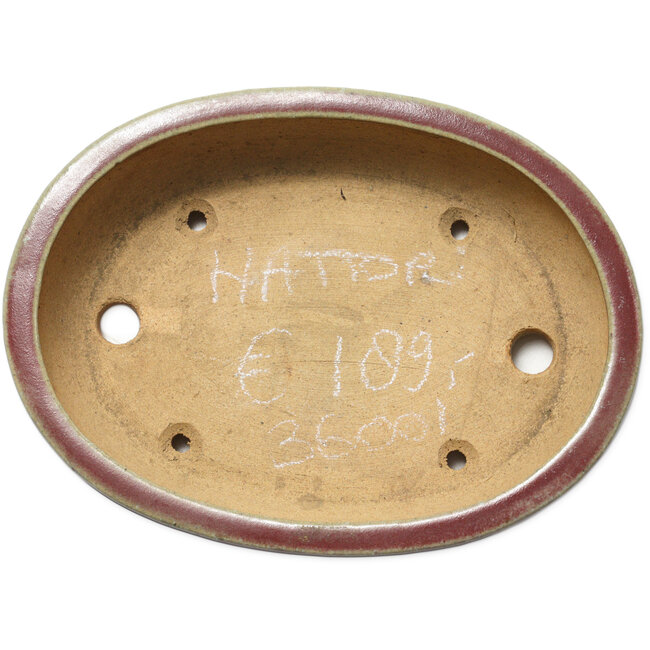 Oval red bonsai pot by Hattori - 263 x 198 x 58 mm