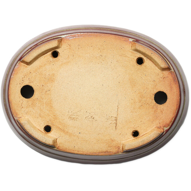 Oval red bonsai pot by Hattori - 263 x 198 x 58 mm