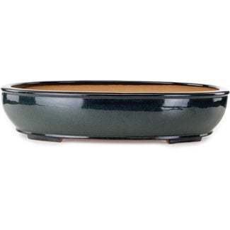 Reihou (Bonsai Matsushita Hiroyuki or Mr. Matsushita Reiji Master) Pot à bonsaï vert ovale de 564 mm par Reihou (Bonsai Matsushita Hiroyuki ou M. Matsushita Reiji Master), Tokoname, Japon