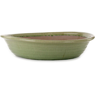 Seizan (Reihou, Kataoka Katsushi, master Seizan kiln) Ronde groene bonsaipot van 525 mm van Seizan (Reihou, Kataoka Katsushi, meester Seizan oven), Tokoname, Japan