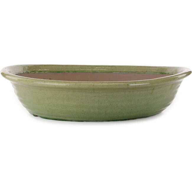 Pot à bonsaï rond vert par Seizan (Reihou, Kataoka Katsushi, maître four Seizan) - 525 x 525 x 132 mm