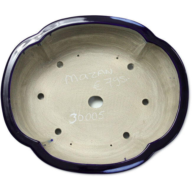 Pot à bonsaï Mokko bleu par Terahata Satomi Mazan - 535 x 460 x 160 mm