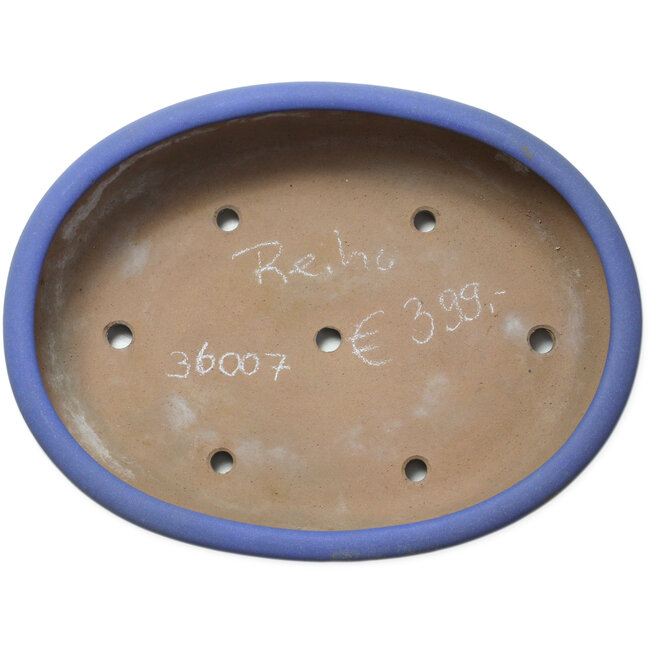 Pot à bonsaï ovale bleu par Seizan (Reihou, Kataoka Katsushi, maître four Seizan) - 385 x 297 x 88 mm