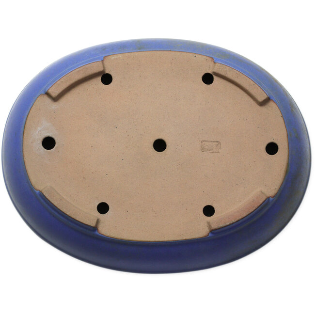 Pot à bonsaï ovale bleu par Seizan (Reihou, Kataoka Katsushi, maître four Seizan) - 385 x 297 x 88 mm