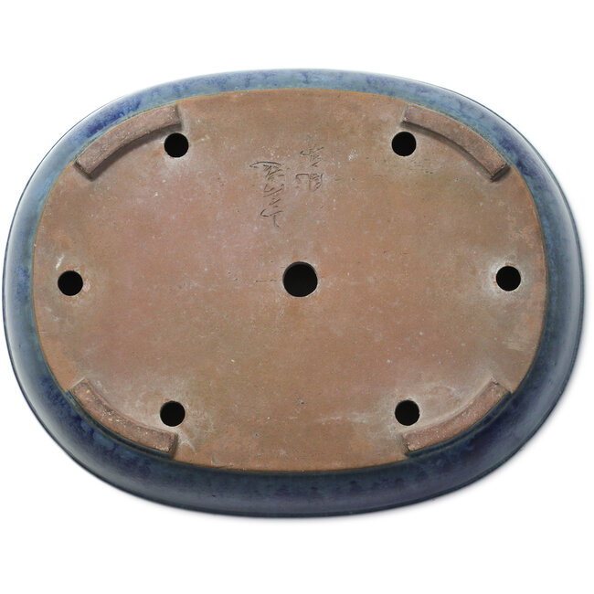 Oval blue bonsai pot by Yamafusa - 412 x 323 x 88 mm