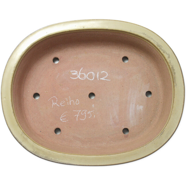 Ovale beige bonsaipot van Seizan (Reihou, Kataoka Katsushi, meester Seizan oven) - 520 x 422 x 115 mm
