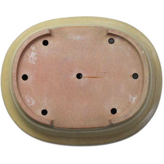Oval beige bonsai pot by Seizan (Reihou, Kataoka Katsushi, master Seizan kiln) - 520 x 422 x 115 mm
